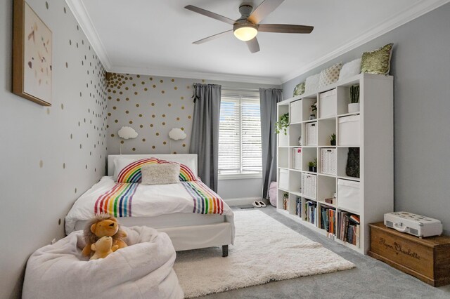 3917 Tarrington Ln, Columbus, OH 43220 - bedroom with crown molding, carpet, and ceiling fan