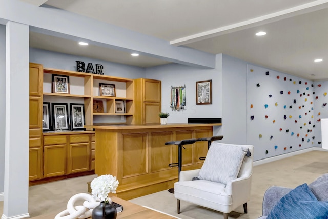 3917 Tarrington Ln, Columbus, OH 43220 - indoor bar featuring recessed lighting, light carpet, and beamed ceiling