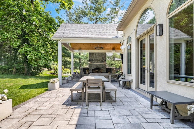 3917 Tarrington Ln, Columbus, OH 43220 - view of patio featuring an outdoor fireplace, a gazebo, and french doors
