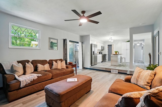 248 Grandview Ave, Delaware, OH 43015 - living room featuring light wood finished floors and ceiling fan