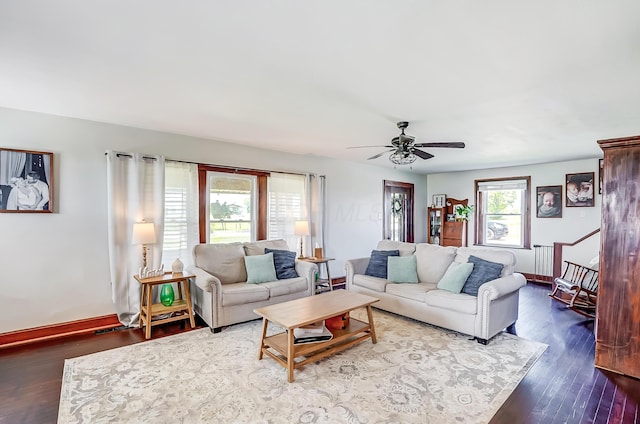 6997 State Route 734, Jamestown, OH 45335 - living room featuring dark wood-type flooring and a ceiling fan
