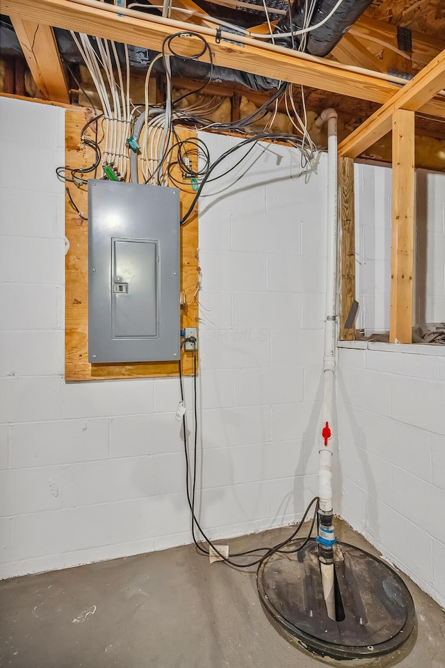 1344 Bluffton Ct, Columbus, OH 43228 - unfinished below grade area with electric panel and concrete block wall
