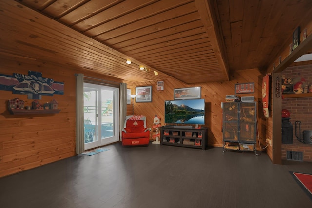 2542 Eckert Rd, Lexington, OH 44904 - living area with wood finished floors, wooden walls, and wooden ceiling