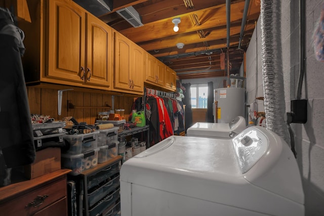 2542 Eckert Rd, Lexington, OH 44904 - laundry room with independent washer and dryer, water heater, and cabinet space