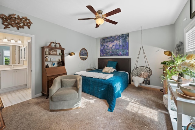 4949 Heath Gate Dr, New Albany, OH 43054 - carpeted bedroom featuring ensuite bathroom and a ceiling fan