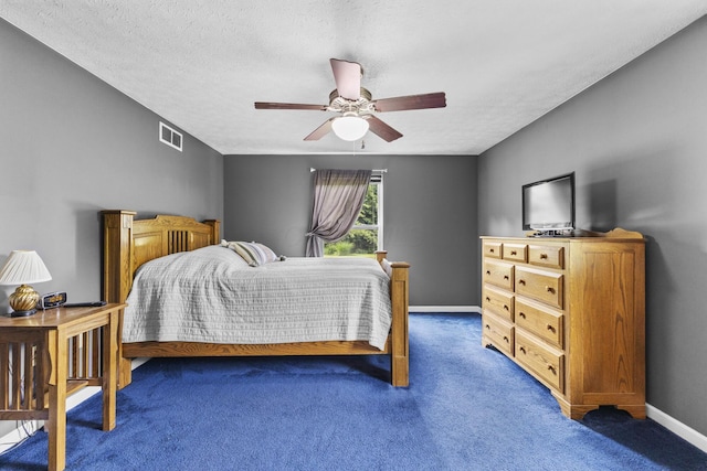 1290 Knorr Rd, Galion, OH 44833 - bedroom with carpet floors, a ceiling fan, and a textured ceiling