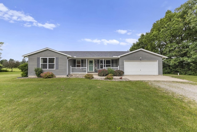 1290 Knorr Rd, Galion, OH 44833 - ranch-style home featuring driveway, a porch, a garage, and a front yard