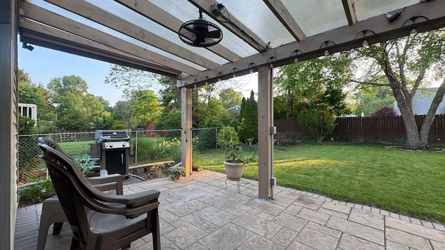 5109 Magnolia Blossom Blvd, Columbus, OH 43230 - fenced backyard with grilling area, a patio area, and a pergola