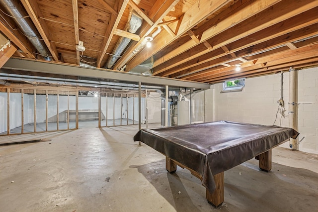 7591 Creekbend Dr, Pickerington, OH 43147 - game room with concrete floors, billiards table, and concrete block wall
