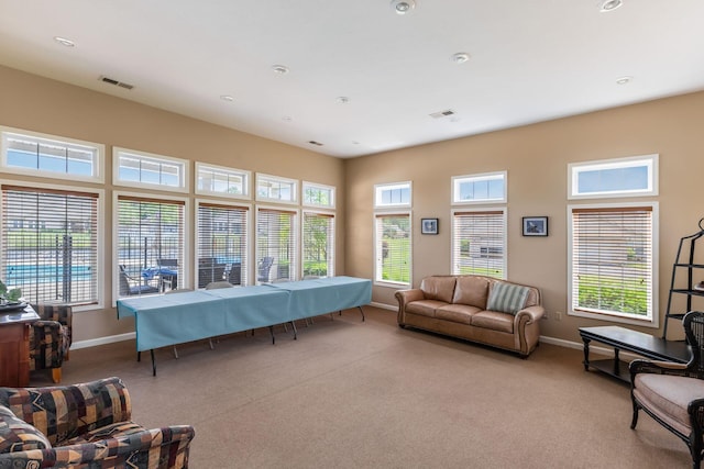 8209 Farm Crossing Cir, Powell, OH 43065 - living area featuring light carpet and recessed lighting
