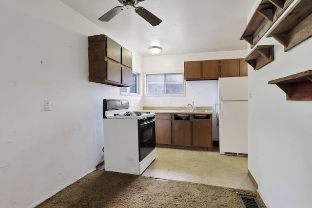 934-936 Kramer Ave, Columbus, OH 43212 - kitchen featuring white appliances, open shelves, ceiling fan, and light countertops
