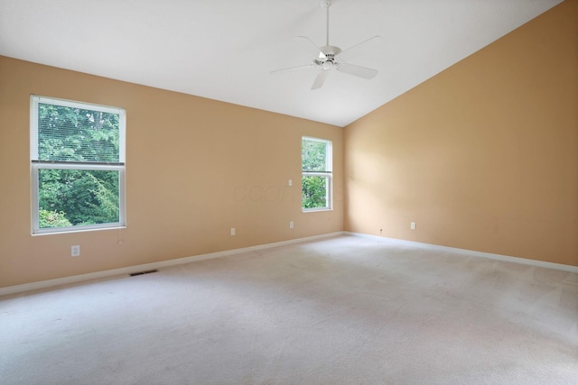 8020 Glenmore Dr, Powell, OH 43065 - empty room featuring ceiling fan, lofted ceiling, and light carpet