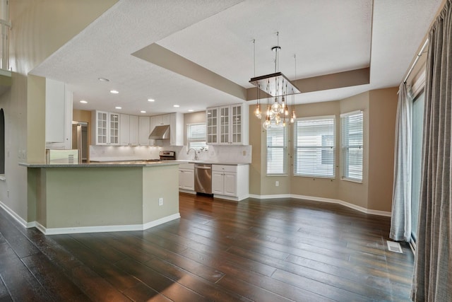8020 Glenmore Dr, Powell, OH 43065 - kitchen with under cabinet range hood, dishwasher, range, glass insert cabinets, and recessed lighting