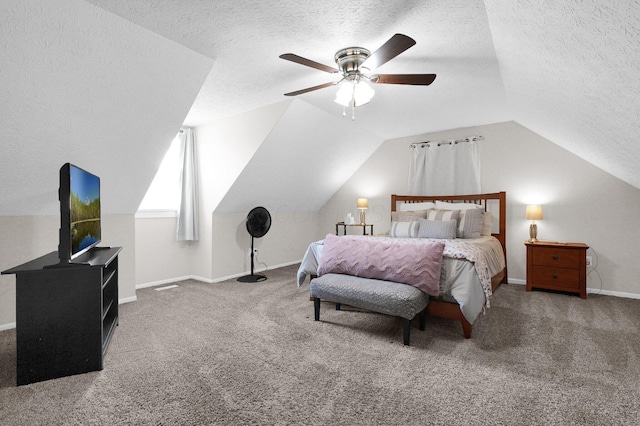 3101 Lewis Rd, Columbus, OH 43207 - bedroom with a textured ceiling, carpet flooring, vaulted ceiling, and ceiling fan