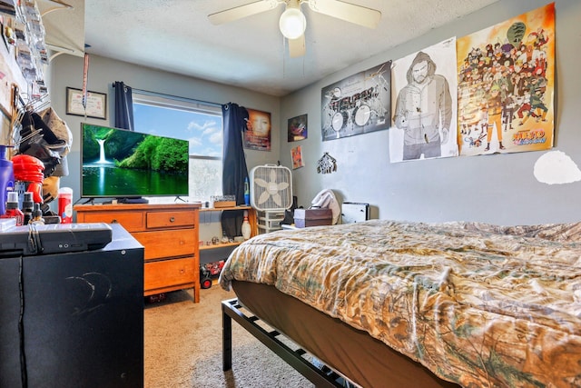 718 Bradwell Dr, Columbus, OH 43207 - bedroom with carpet floors, a ceiling fan, and a textured ceiling