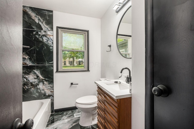 340 Danhurst Rd, Columbus, OH 43228 - bathroom with vanity, marble finish floors, and shower / bathtub combination