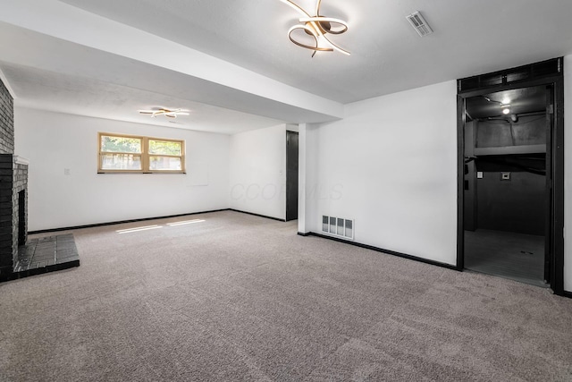 1908 Lost Valley Rd, Powell, OH 43065 - unfurnished living room with carpet and a brick fireplace