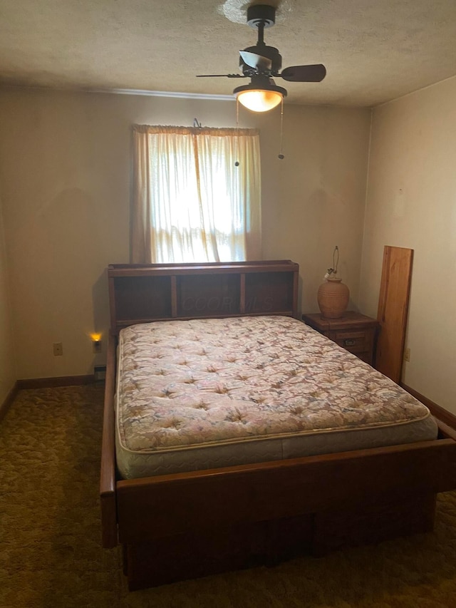 12170 Fairview Rd SE, Heath, OH 43056 - bedroom with carpet floors, a ceiling fan, and a textured ceiling
