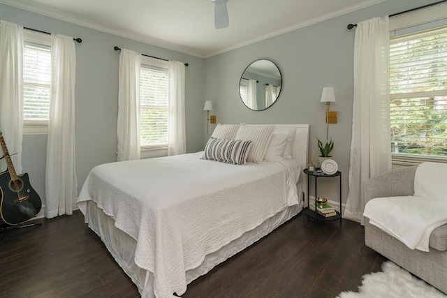 233 Preston Rd, Columbus, OH 43209 - bedroom featuring dark wood-style floors, crown molding, and ceiling fan