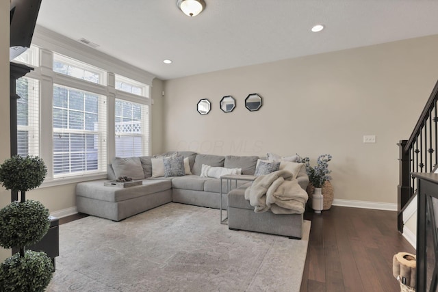 6220 Albany Brooke Dr, Westerville, OH 43081 - living room with dark wood-type flooring and recessed lighting