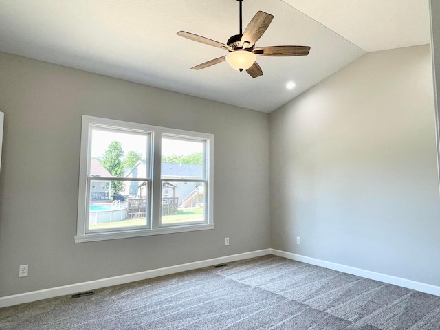 32352 Lilac Ln, Logan, OH 43138 - carpeted empty room with ceiling fan, vaulted ceiling, and recessed lighting