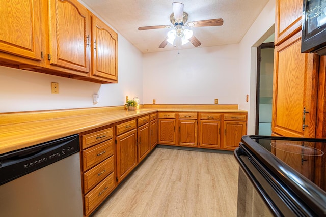 1892 County Road 170, Marengo, OH 43334 - kitchen with dishwasher, light wood-type flooring, black electric range, and light countertops