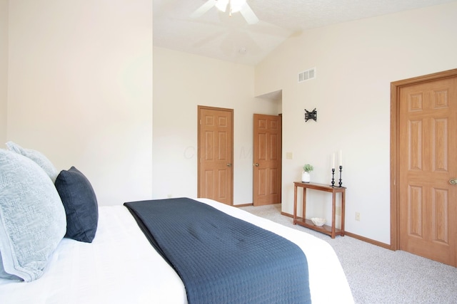 237 Harvard Loop, Delaware, OH 43015 - bedroom with light carpet, a ceiling fan, and high vaulted ceiling