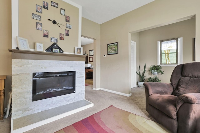 625 E Mulberry St, Lancaster, OH 43130 - living room with carpet flooring and a stone fireplace