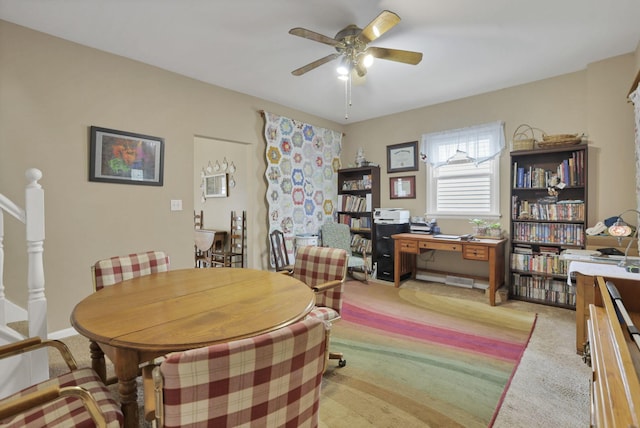 625 E Mulberry St, Lancaster, OH 43130 - dining space featuring a ceiling fan, light carpet, and an office area