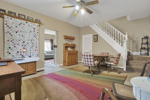 625 E Mulberry St, Lancaster, OH 43130 - living area with light carpet, stairway, and ceiling fan