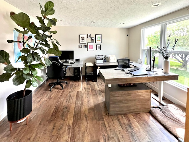 8576 Army Pl, Galloway, OH 43119 - office area featuring a textured ceiling, wood-type flooring, and healthy amount of natural light