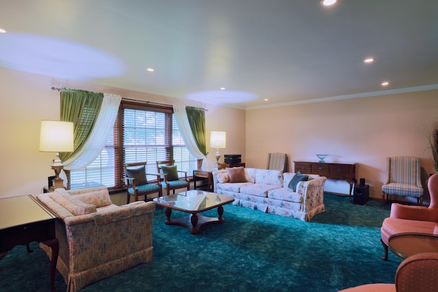 249 Orchard View Dr NE, Lancaster, OH 43130 - living room with recessed lighting, ornamental molding, and carpet