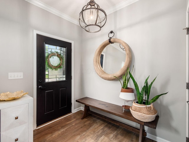 153 Shawnee Dr, Pickerington, OH 43147 - foyer entrance with a chandelier, wood finished floors, and crown molding