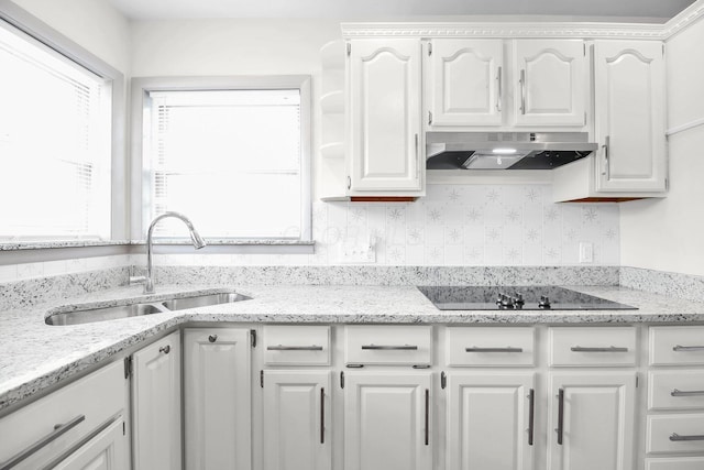 1121 Afton Rd, Columbus, OH 43221 - kitchen featuring under cabinet range hood, white cabinets, and black electric cooktop