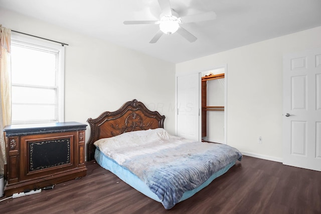 1121 Afton Rd, Columbus, OH 43221 - bedroom with dark wood finished floors, a closet, and ceiling fan