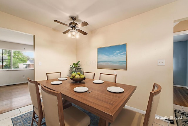 1208 Carolwood Ave, Columbus, OH 43227 - dining area featuring a ceiling fan and light tile patterned flooring