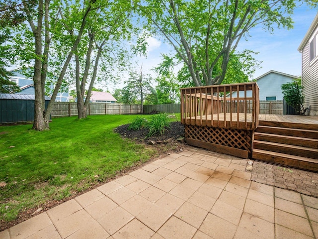 5264 Davidson Rd, Hilliard, OH 43026 - fenced backyard with a patio area and a wooden deck