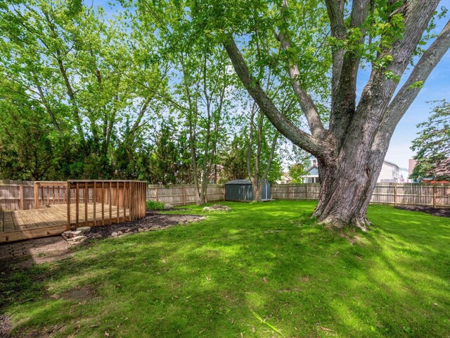 5264 Davidson Rd, Hilliard, OH 43026 - fenced backyard featuring a storage unit and a deck