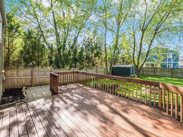 5264 Davidson Rd, Hilliard, OH 43026 - wooden terrace featuring a storage unit and a fenced backyard