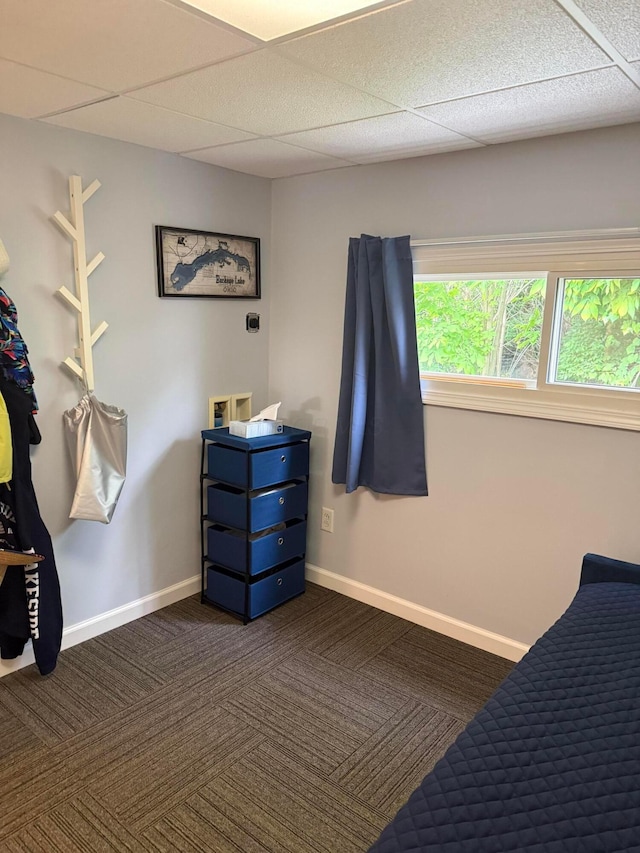 13997 Custers Point Rd NE, Thornville, OH 43076 - bedroom with dark colored carpet and a drop ceiling