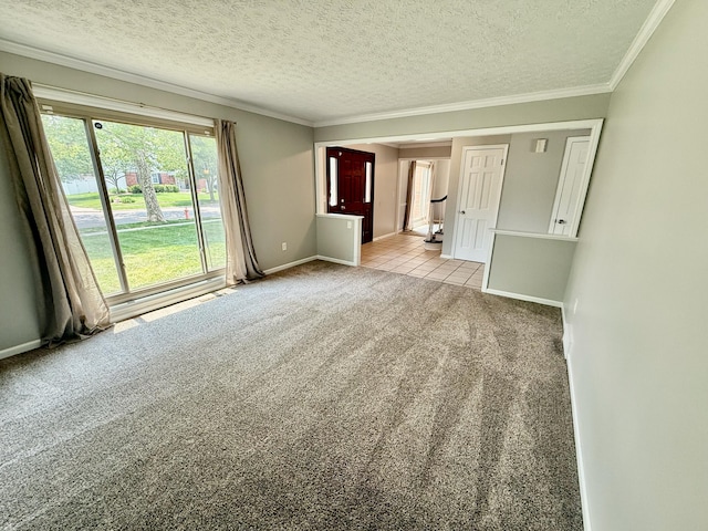 1724 Ramblewood Ave, Columbus, OH 43235 - tiled spare room featuring carpet flooring, a textured ceiling, and crown molding