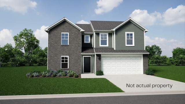 728 Cheney Pass, London, OH 43140 - view of front facade with brick siding, concrete driveway, a garage, and a front yard