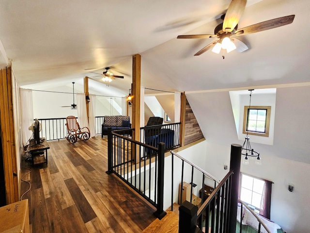 1240 Beath Ln, South Salem, OH 45681 - hallway featuring an upstairs landing, wood finished floors, and high vaulted ceiling