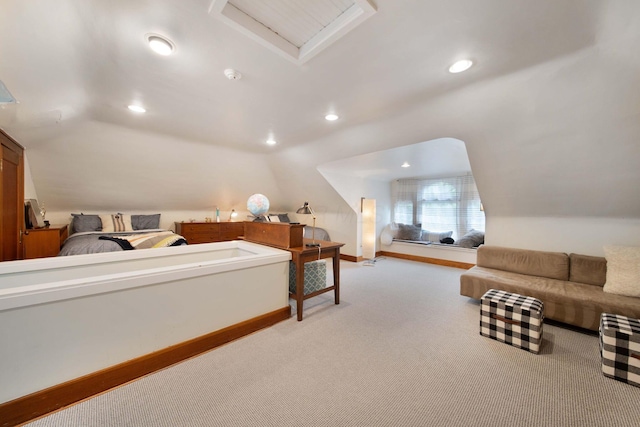 2465 E Broad St, Bexley, OH 43209 - bedroom featuring lofted ceiling, light carpet, recessed lighting, and attic access