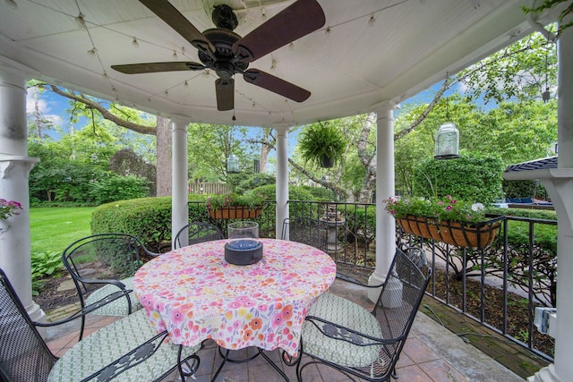 2465 E Broad St, Bexley, OH 43209 - view of patio / terrace featuring ceiling fan and outdoor dining space