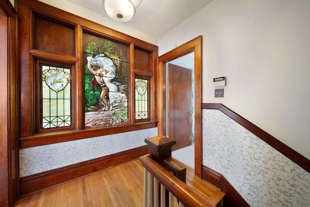 2465 E Broad St, Bexley, OH 43209 - staircase with wood finished floors and wallpapered walls