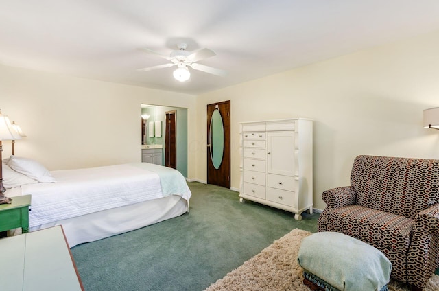 1133 Rockport Ln, Columbus, OH 43235 - bedroom featuring dark carpet, ceiling fan, and ensuite bath