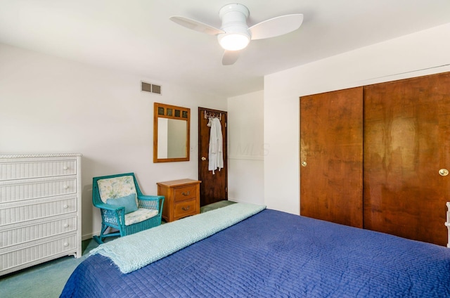 1133 Rockport Ln, Columbus, OH 43235 - bedroom with carpet, a ceiling fan, and a closet