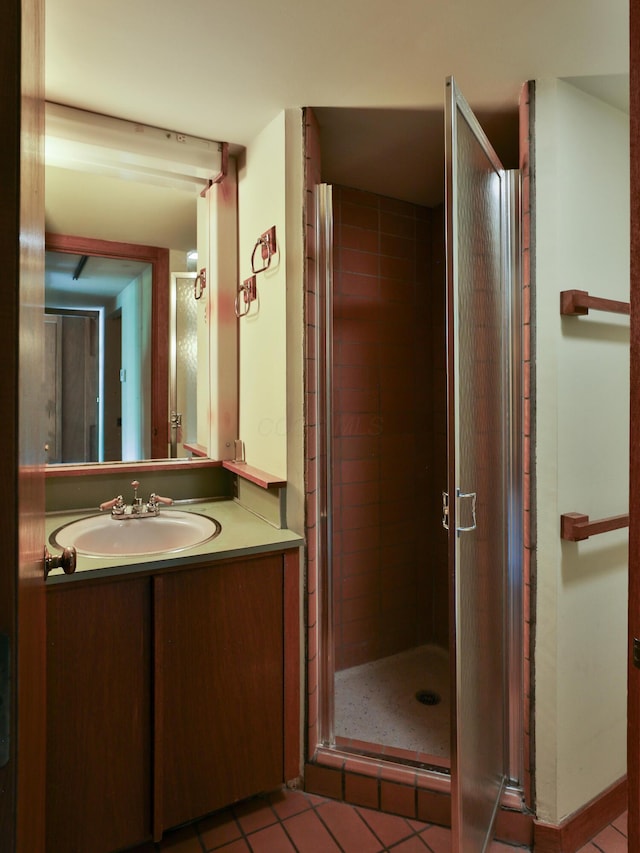 230 E S St, Worthington, OH 43085 - bathroom with vanity, tile patterned floors, and a stall shower