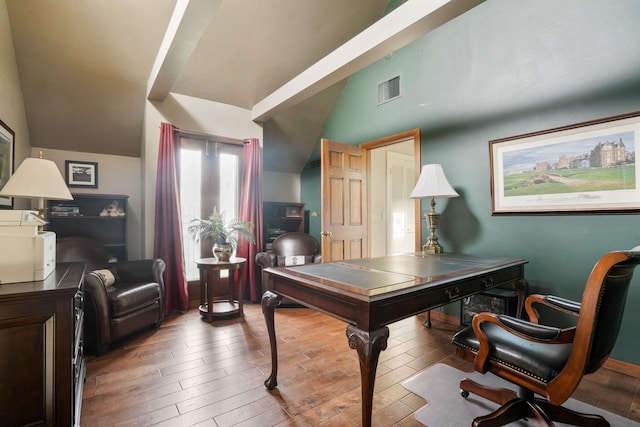 161 Jackson St, Columbus, OH 43206 - office area with wood finished floors and vaulted ceiling